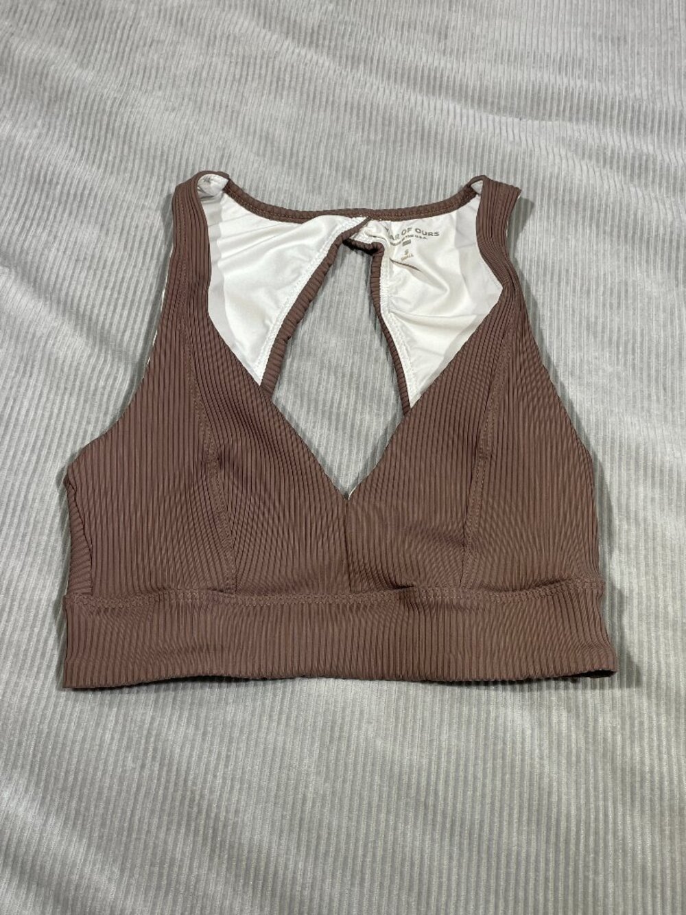 Year Of Ours Ribbed V-Neck Cutout Sports Bra Brown Small Made In USA
